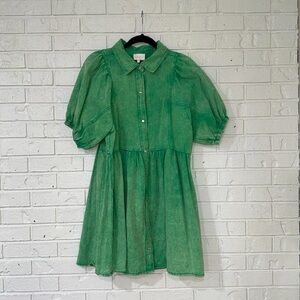 Pale Green Washed Denim Dress💚🍀🌱